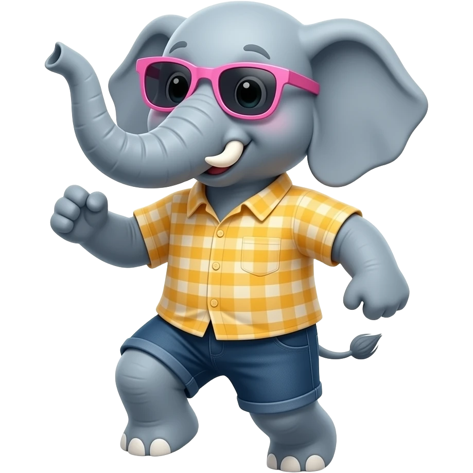 слон в авайській сорочці танцює в рожевих окулярах emoji