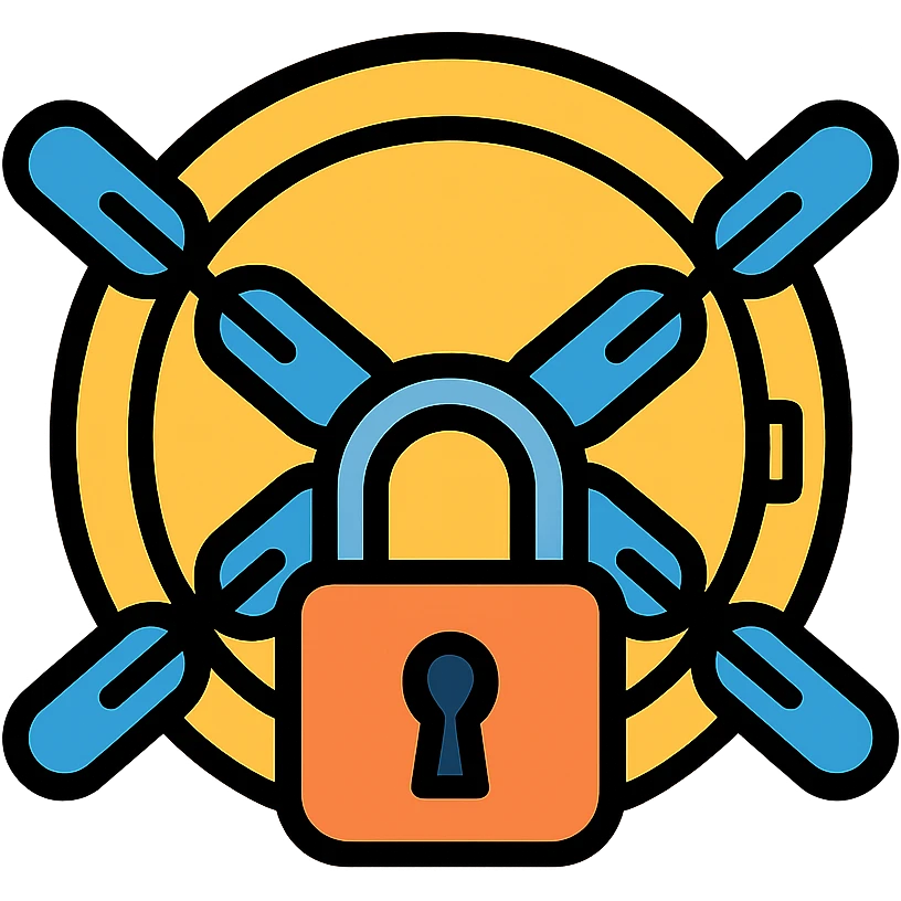 A chain and padlock wrapped around a circular door emoji