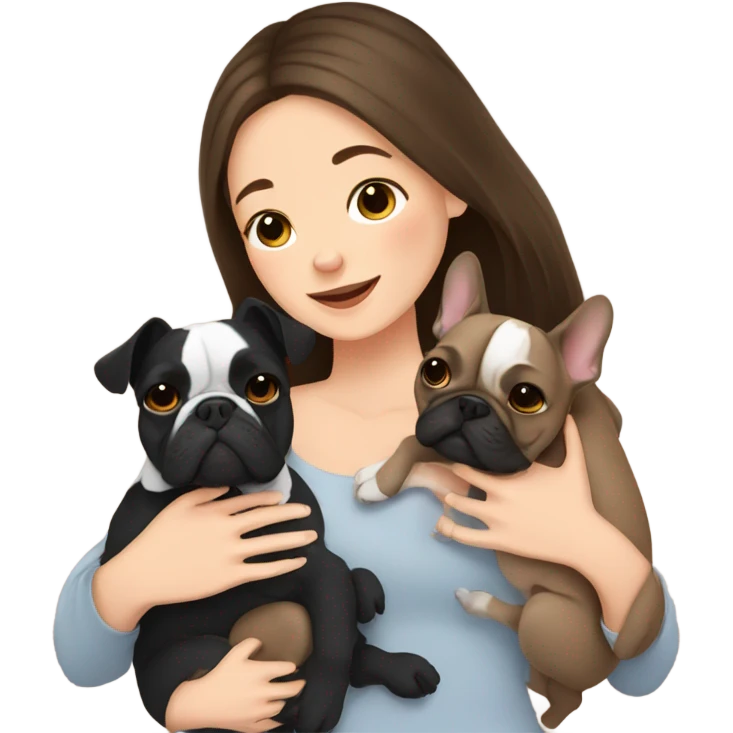 brunette girl cuddling two french bulldogs  emoji