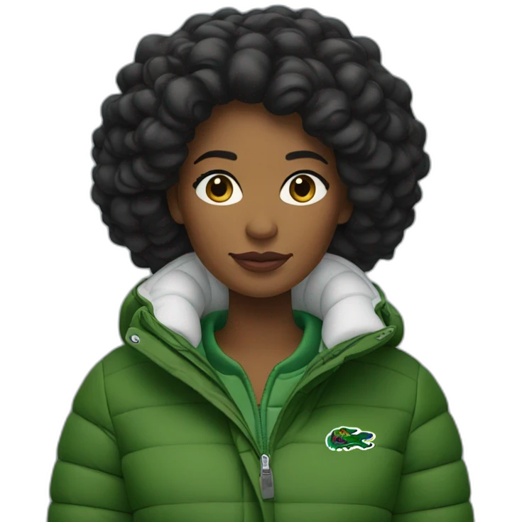 Black woman using Lacoste puffer jacket emoji