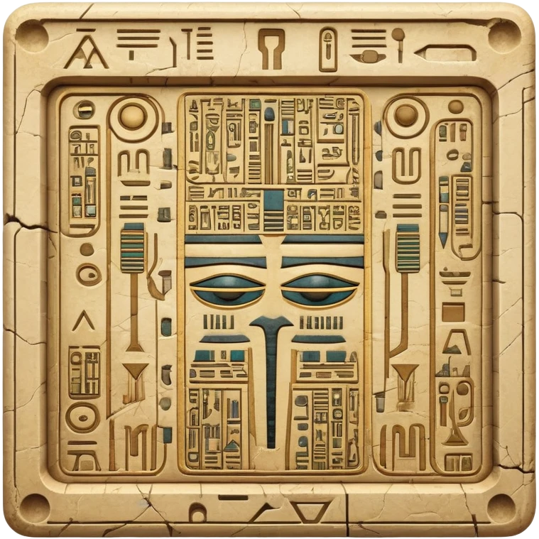 ancient Egyptian hieroglyphic tablet with circuit board patterns emoji