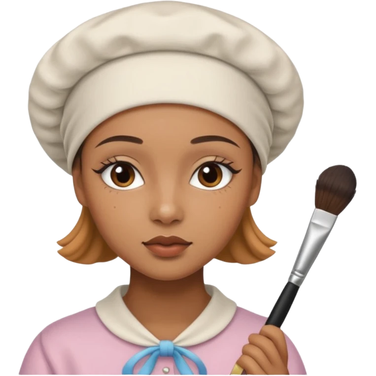19 year old woman with a bonnet doing her makeup no hair showing caramel skin emoji