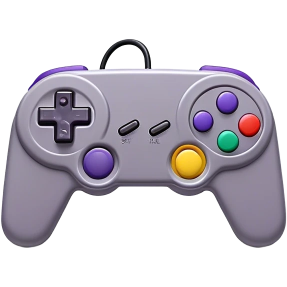 Clash of Clans aesthetic: Cinematic Playful SNES Controller Portrait Emoji, rendered in a 3D vector-style similar to standard emojis with minimal shading and bold, simplified shapes. A compact, distinct form with signature details, softly glowing with a nostalgic gaming charm. Simplified yet unmistakably iconic, highly detailed and consistent, glowing with a soft radiance and high shine. Stylized with a touch of retro gaming magic and a soft glowing outline, capturing the essence of a beloved gaming relic with a friendly, playful manner! emoji