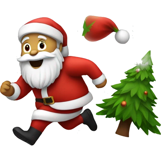 santa running with a tree emoji