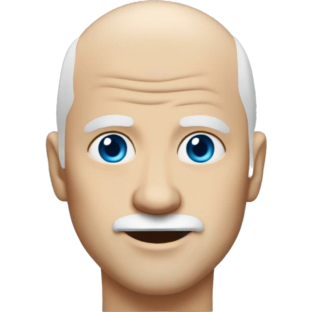 white bald man middle aged, blue eyes, sharp chin goaty emoji