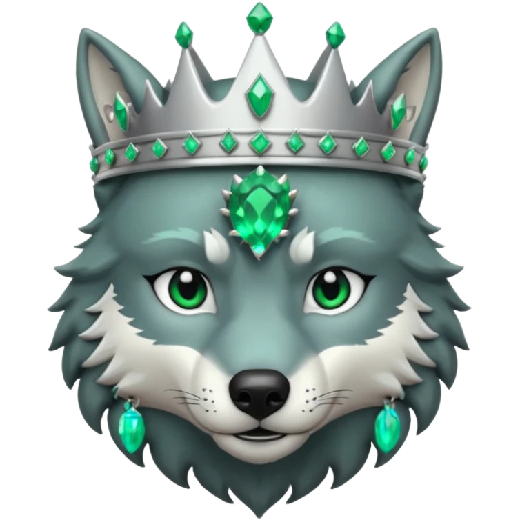 wolf with silver crown with emeralds emoji