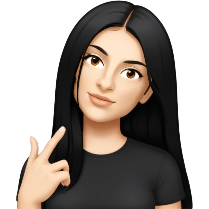 female, black shirt, long black hair emoji