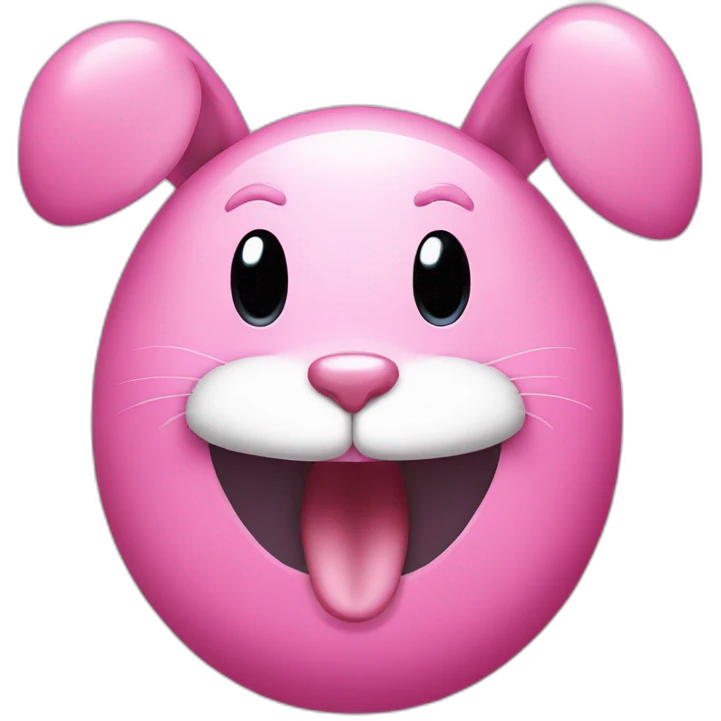 pink bunny with an oval head and white moustache, a round pink nose and a huge smile that takes up half his face emoji