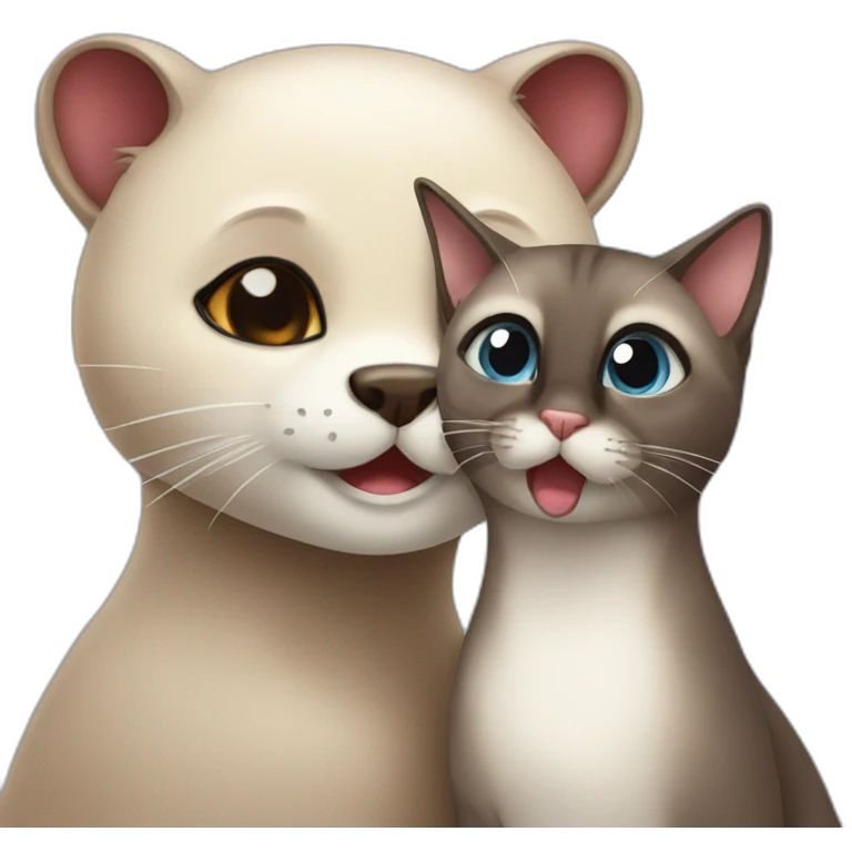 otter and siamese cat being in love emoji
