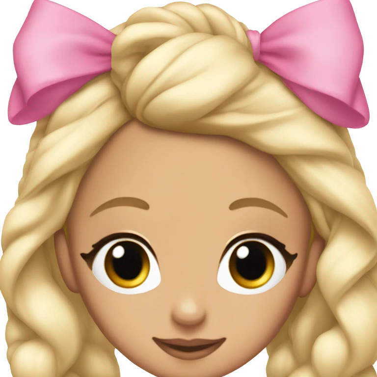 blonde ariana grande with a coquette pink bow on her hair emoji