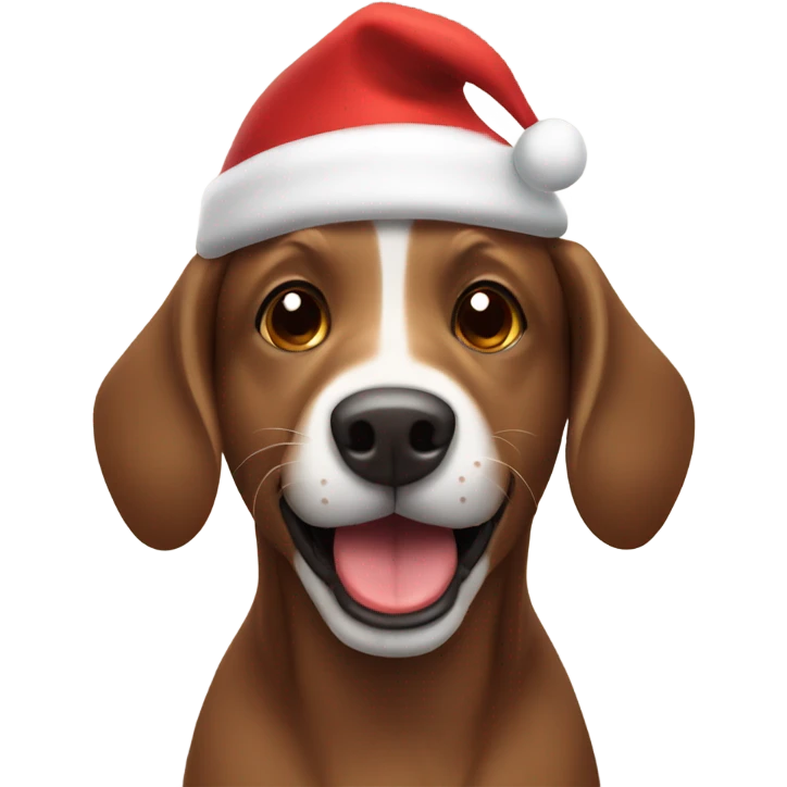 Happy brown dog in Santa hat emoji