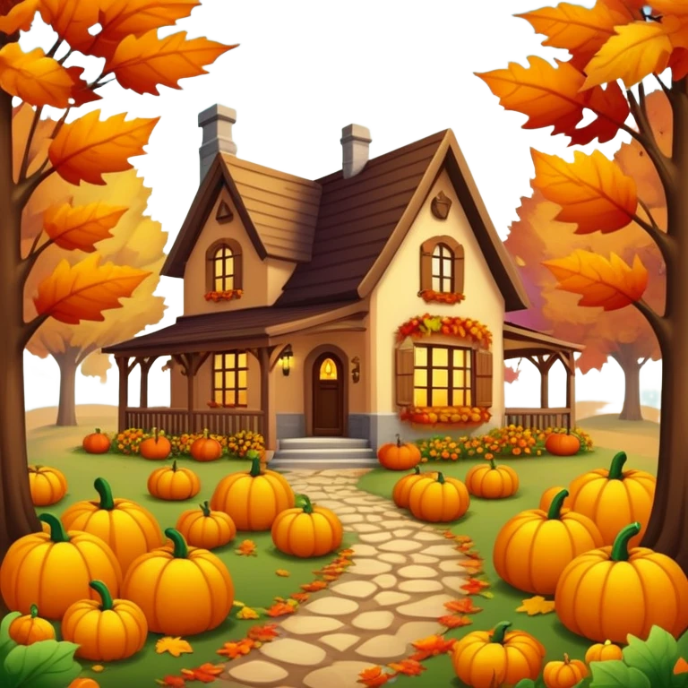 autumn fall scene with colorful leaves, pumpkins, and cozy atmosphere emoji