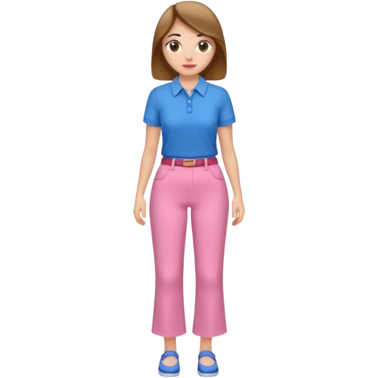 A woman with pants ☺️👖and a skirt and pink pants and blue shirt emoji