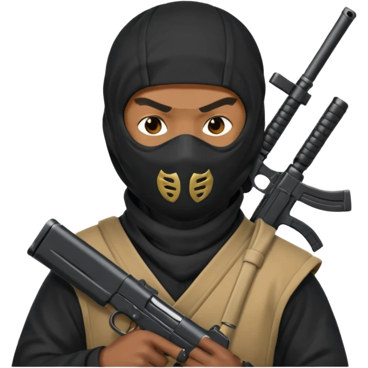 A black male in a ninja mask with a gun emoji