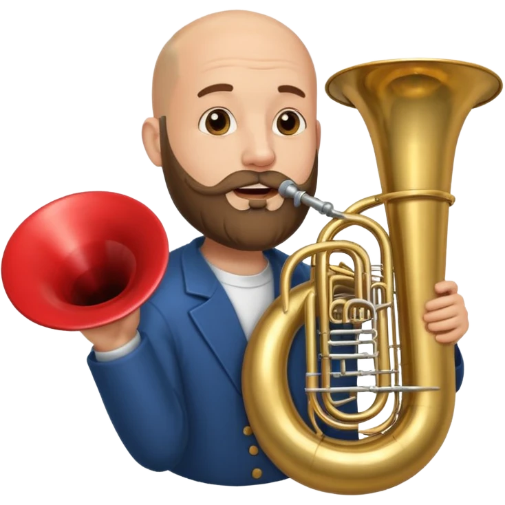 große Tuba, von gltzköpfigen bärtigem Mann gespielt emoji