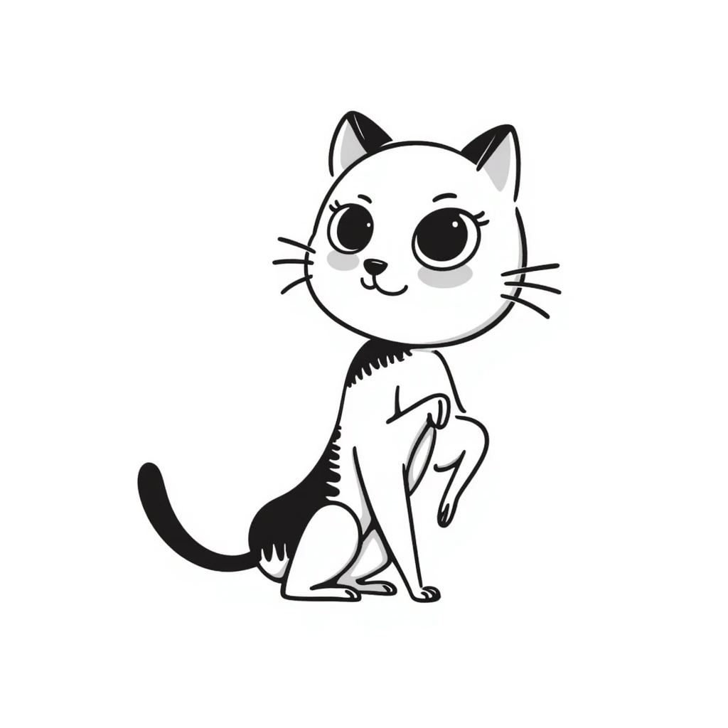 A quirky hybrid creature with a cat's body and head but with mantis-like front limbs. It has cat ears, whiskers, and a furry body, but with the distinctive praying mantis forearms. The creature has large cat eyes but is in a slight mantis-like pose. emoji