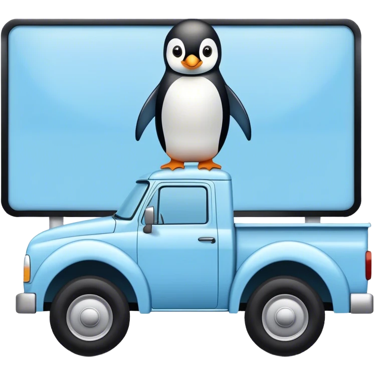Camion bleu clair avec Pingouin sur affiche publicaitaire emoji