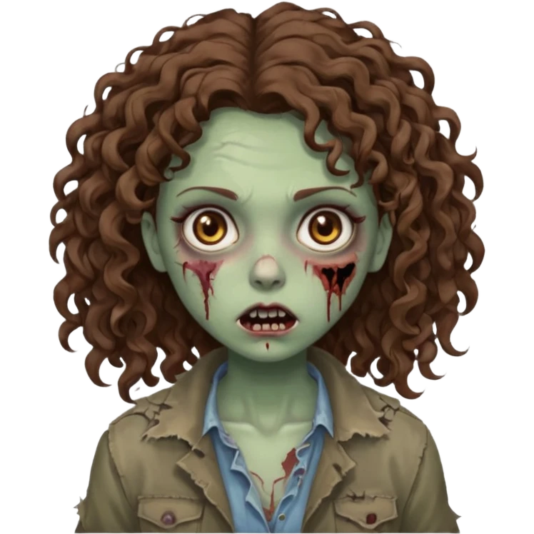 zombie girl with curly brown hair and brown eyes emoji