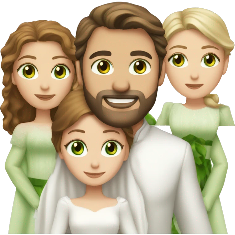 Realistic White man with brown hair, brown facial hair, and green eyes marrying a white woman with brown hair and green eyes emoji