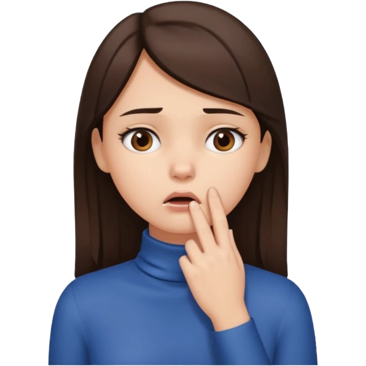 Brunette girl with hand on throat emoji