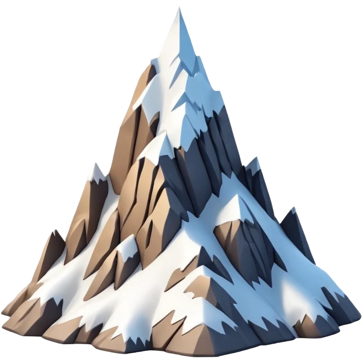 3D iPhone style emoji of a mountain peak, sharp summit, rocky texture, snow-capped tip, isolated on white background, soft shadows, high detail, playful and cute. emoji