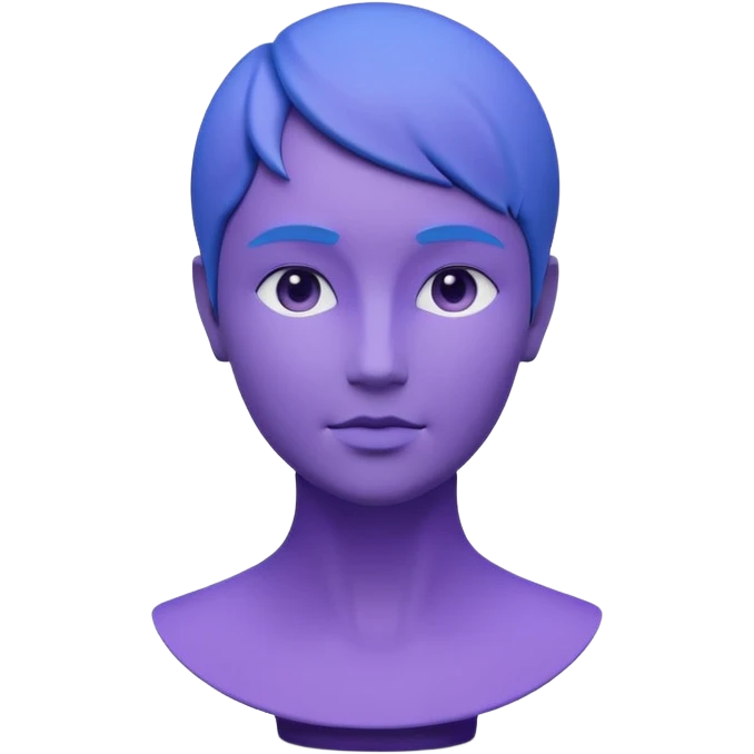 Minimalist 3D avatar, stylized human bust, smooth matte plastic texture, soft cinematic lighting, blue and purple gradient background, futuristic clean design, simple geometry, round shapes, subtle rim light, clay render style, modern digital illustration, octane render. emoji