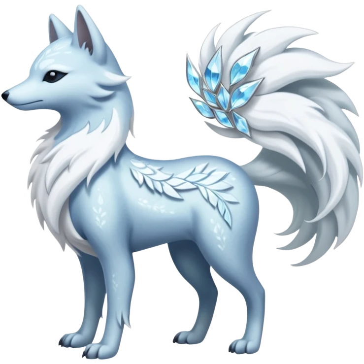 Shiny Silver-White Frosted Ice-Crystal Encrusted Regal Arctic Alolan-Ninetales-Latias-hybrid-creature (full body) emoji
