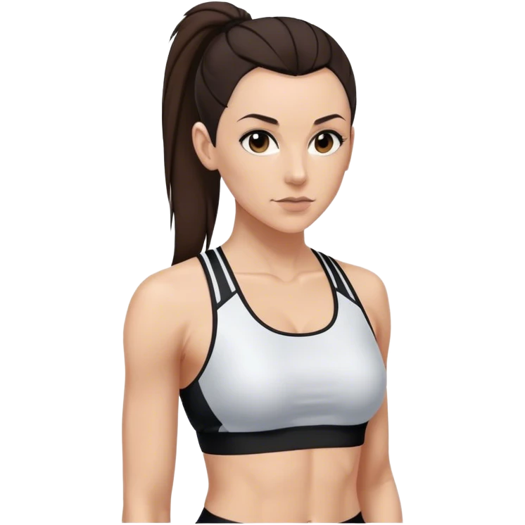 Melanie chisholm with a dark brown high ponytail wearing a sports bra and a track suit emoji
