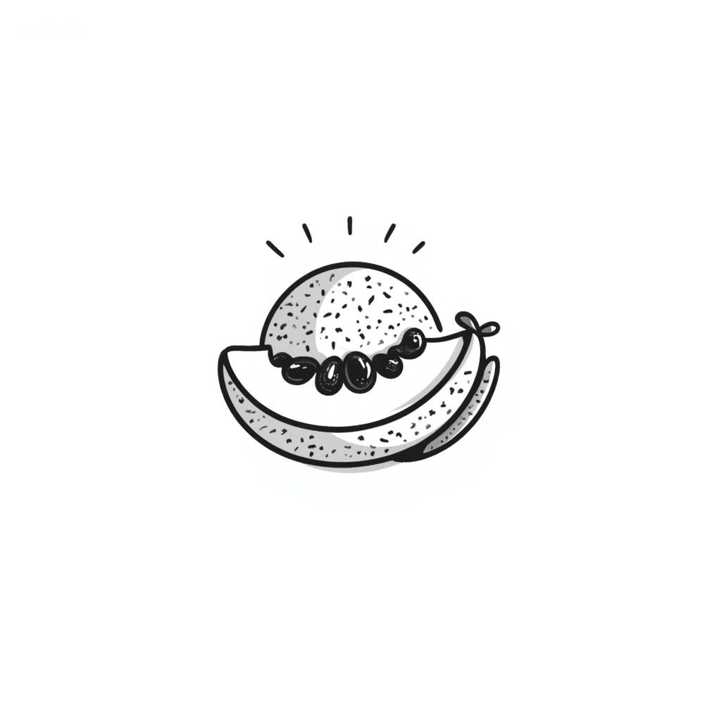 hand drawn doodle style cantaloupe fruit, sketchy lines, charming emoji