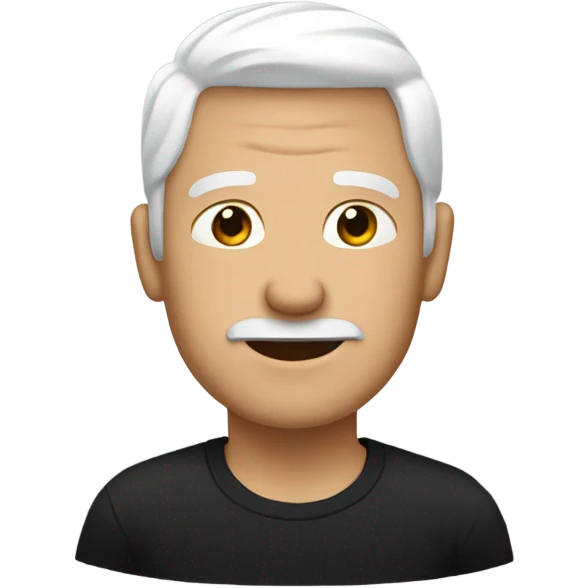man with white hair wearing a black t-shirt and black pants emoji