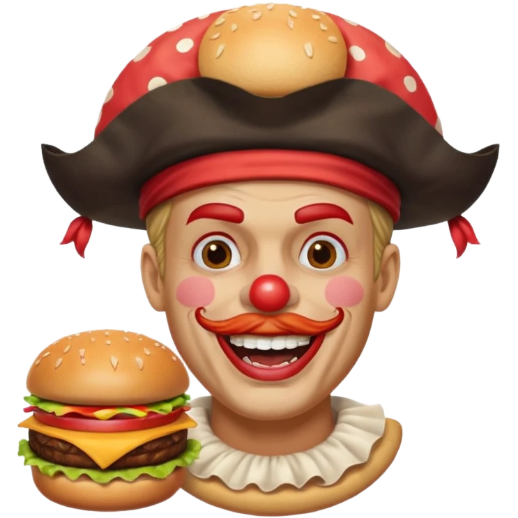 Клоун пират с бургером на голове вместо парика emoji