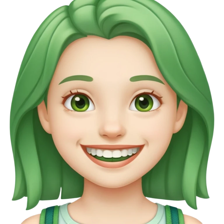 girl with green braces on her teeth smiling emoji