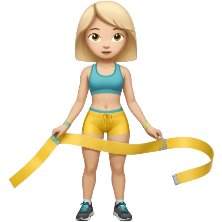 A 3D cartoon person measuring their waist with a yellow tape, casual fitness outfit, Memoji-style realism. emoji