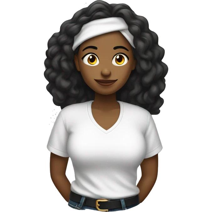 Una chica de cabello negro y liso con una camiseta blanca  emoji