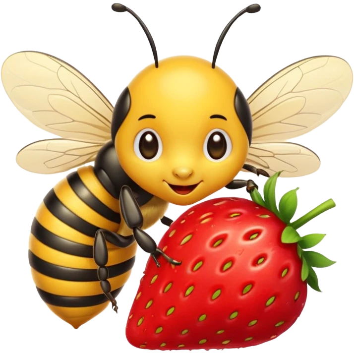 Cute bee eating a strawberry  emoji