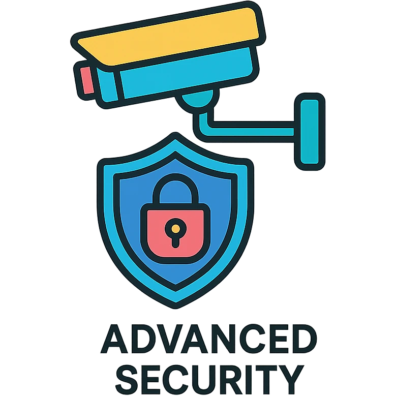 Advanced security systems logo, featuring a camera and a security system icon. emoji