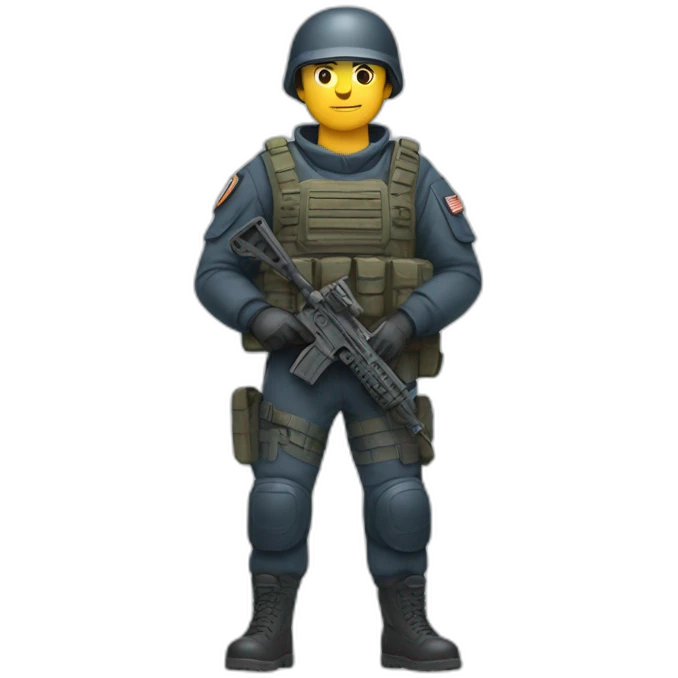 Special forces policeman in military clothing with a weapon in one hand and a shield in the other emoji