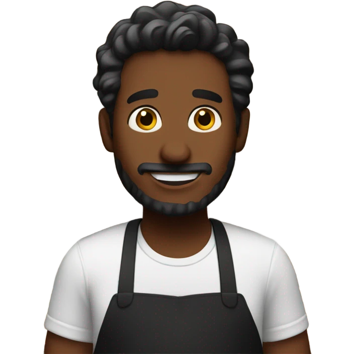 A Starbucks man wearing a black apron with a cup of coffee in his hand. emoji