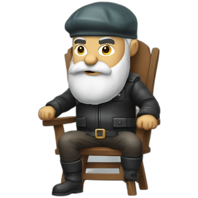 biff wiff santa beard wearing a leather jacket and a paddy cap sitting in a folding directors chair looking angry(full body, ios17) emoji