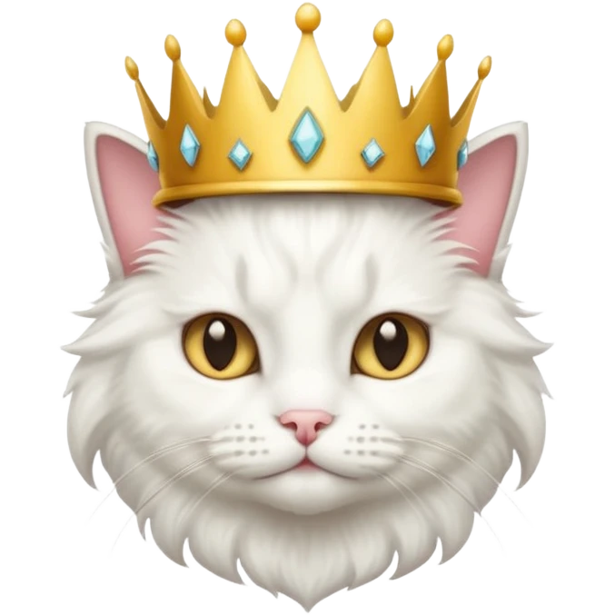 White fluffy cat with crown  emoji