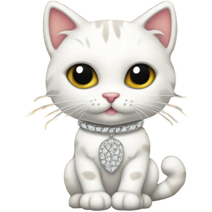 White cat wearing leopard print and Diamond jewelry emoji