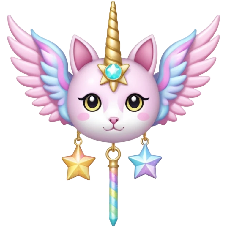 Kawaii decora cutecore starlight staff with wings and cute unicorn cat charms emoji