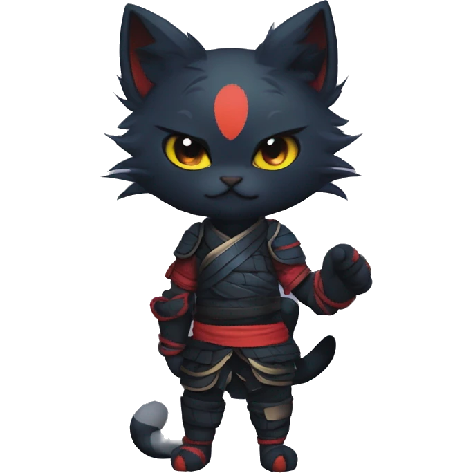 Edgy Shy Anthro Samurai cool pretty dark Litten-Pokémon-cat-fursona-animal techwear Bandages gloves socks emoji