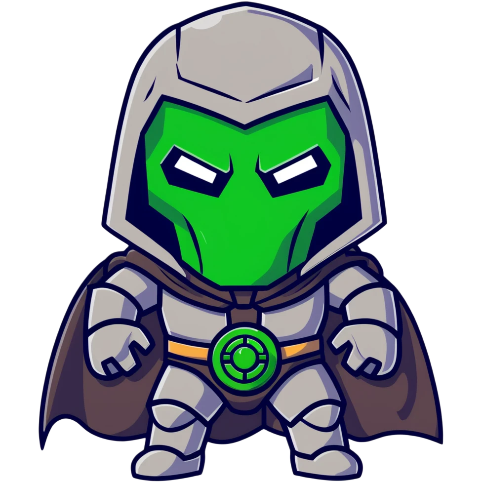 Doctor Doom with glowing green eyes and metal mask emoji