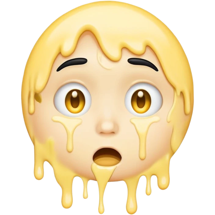 simple emoji, surprised face, classic yellow circular genderless emoji, 😮, long black hair, BREAK. goopy white liquid dripping from cheeks, goopy white cream on lips, goopy white cream in mouth emoji
