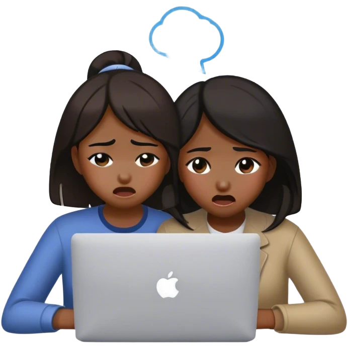 two asian girls crying in front of macbook emoji