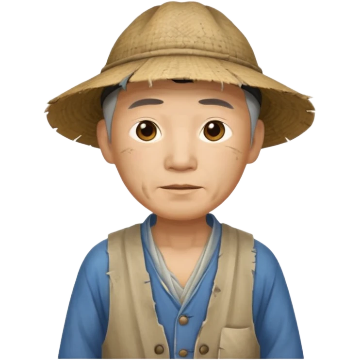 china ancient man, farmer, tattered emoji