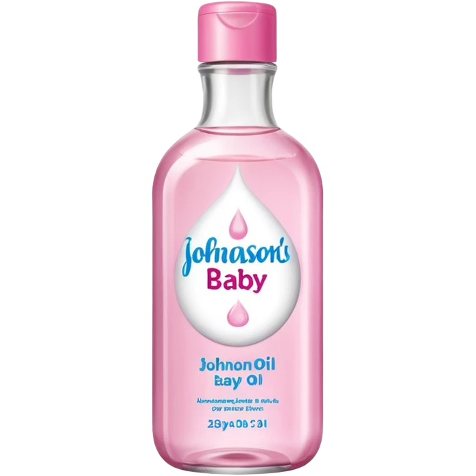 johnson's baby oil in a transparant bottle with a pink label. The oil should look transparant  emoji
