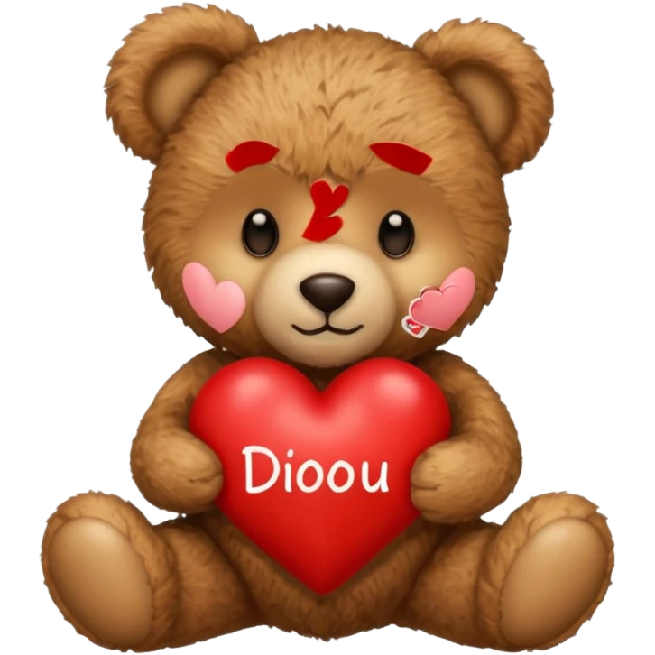 Teddy bear with a heart in her arms and write Didou in it emoji