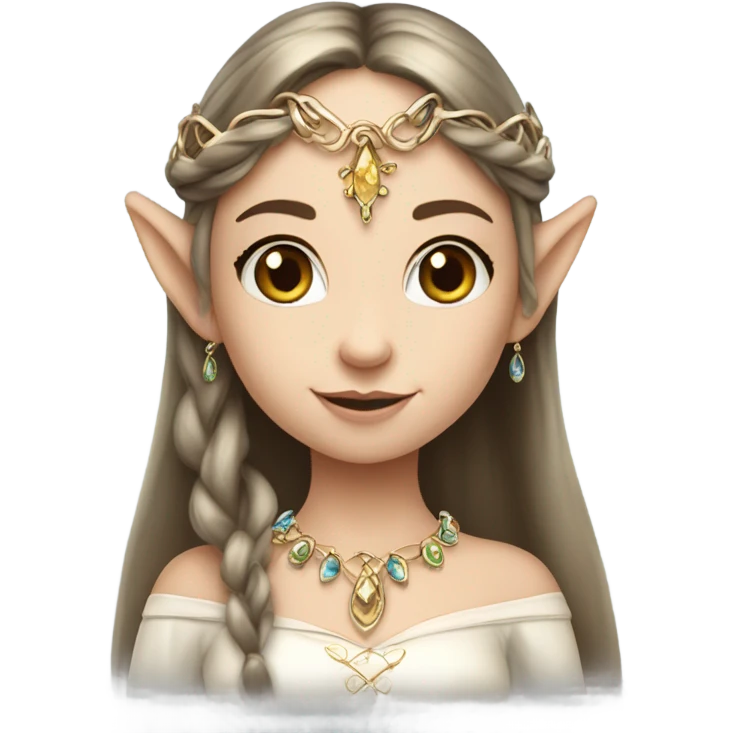 elf princess with pointy ears, white skin, brunette hair with jewellery,  emoji